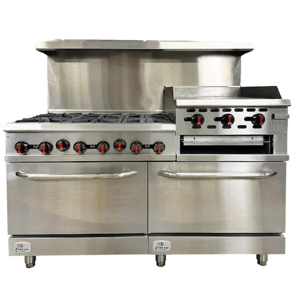 60 in. W 6 Burner Commercial Double Oven Gas Range and Griddle and Broiler in. Stainless Steel