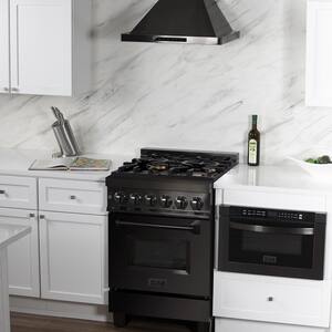 24" 2.8 cu. ft. Dual Fuel Range with Gas Stove and Electric Oven in Black Stainless Steel with Brass Burners