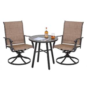 3-Piece Steel Round Outdoor Patio Bistro Set in Brown