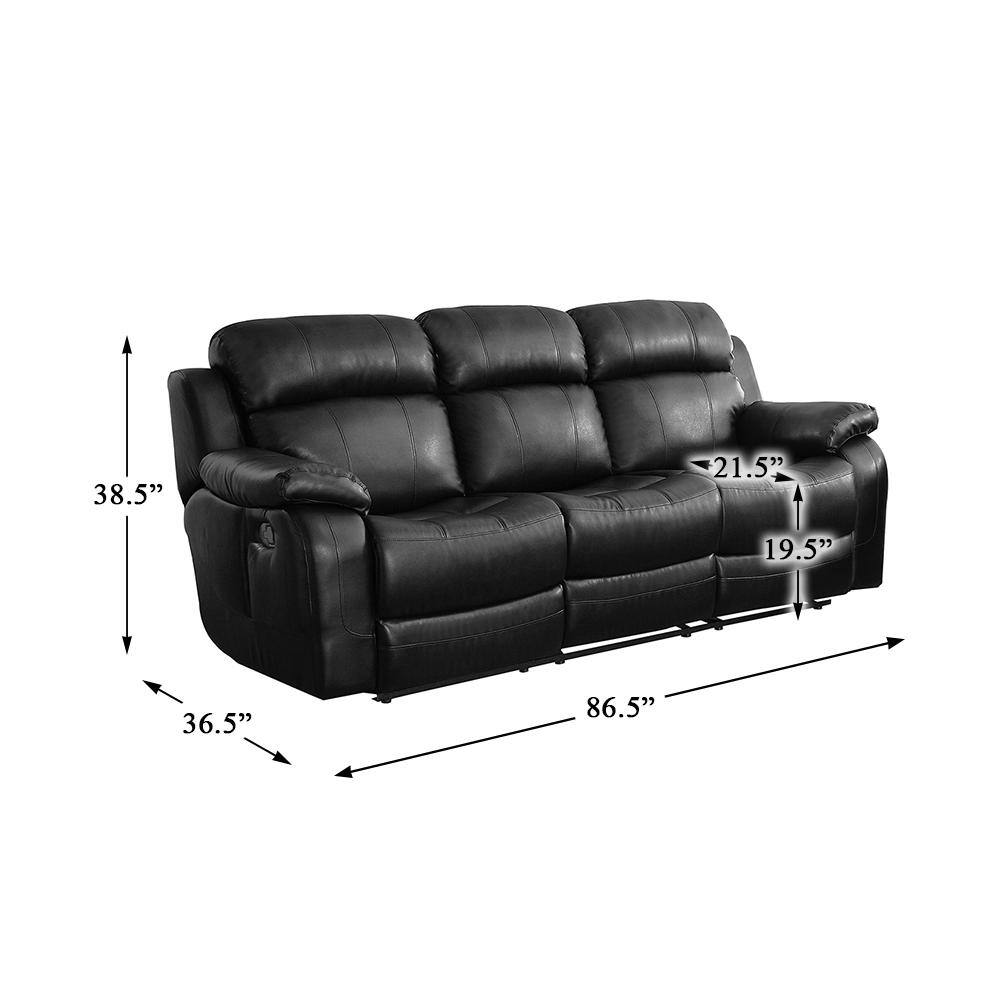 Black Faux Leather Reclining Sofa with Cup Holders and Pillow-top Arms