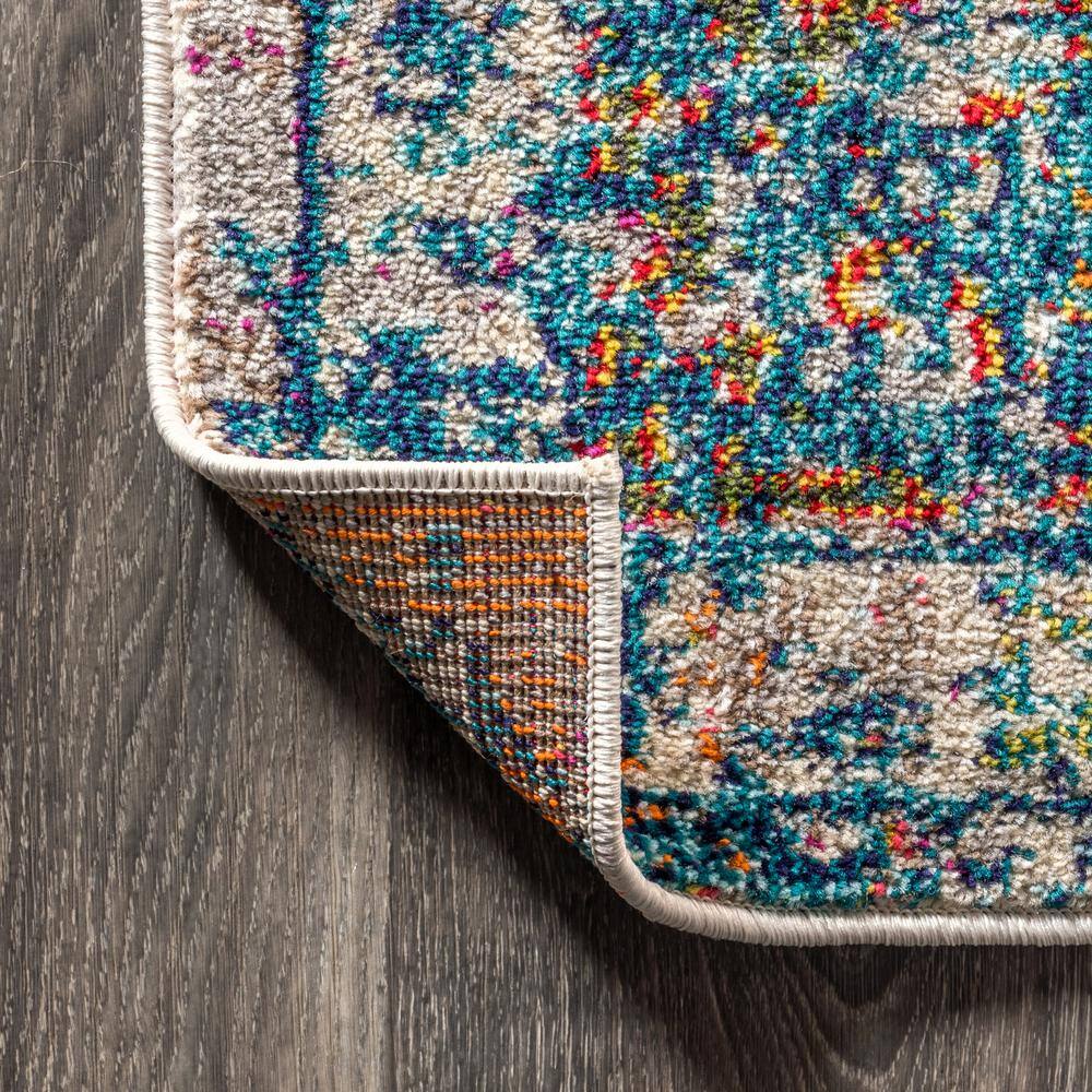 Cream and Navy Synthetic Bohemian Flair Area Rug