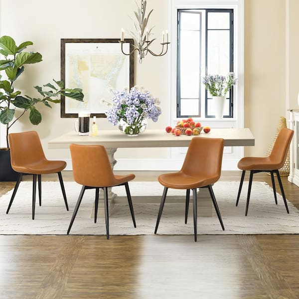 OrangeOne 18 in.Whiskey Brown Low Back Metal Frame Dining Chair Cushioned Counter Bar Stool with Faux Leather Seat Set of 4