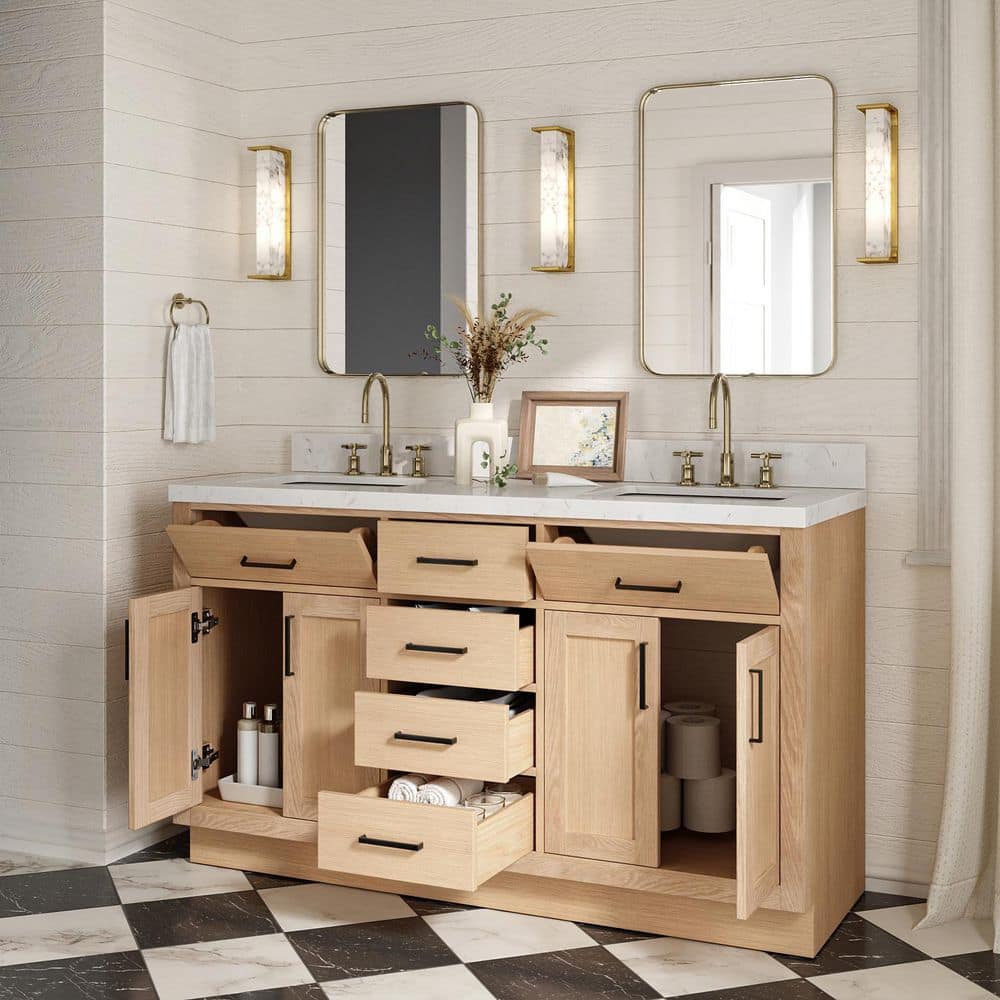 ARIEL Hepburn 60 in. Double Sink Freestanding Bathroom Vanity in