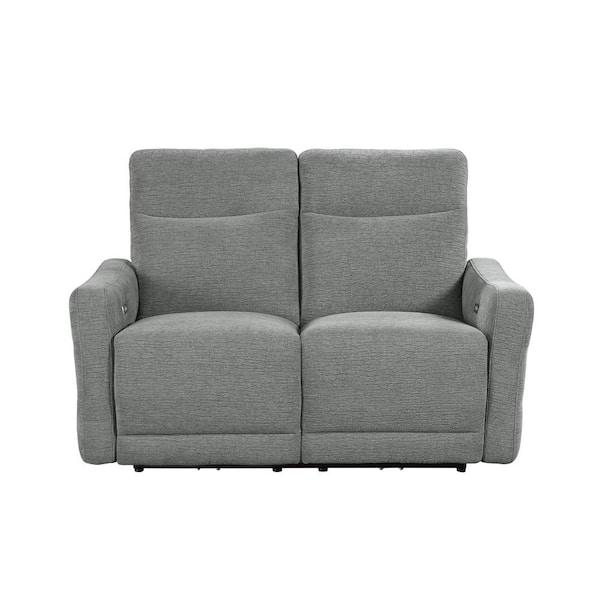 EVERGLADE HOME Cameron 56.5 in. W Square Arm Chenille Straight Power Double Reclining Love Seat in Gray