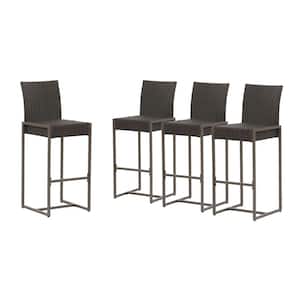 Conway Dark Brown Faux Rattan Outdoor Bar Stool (4-Pack)