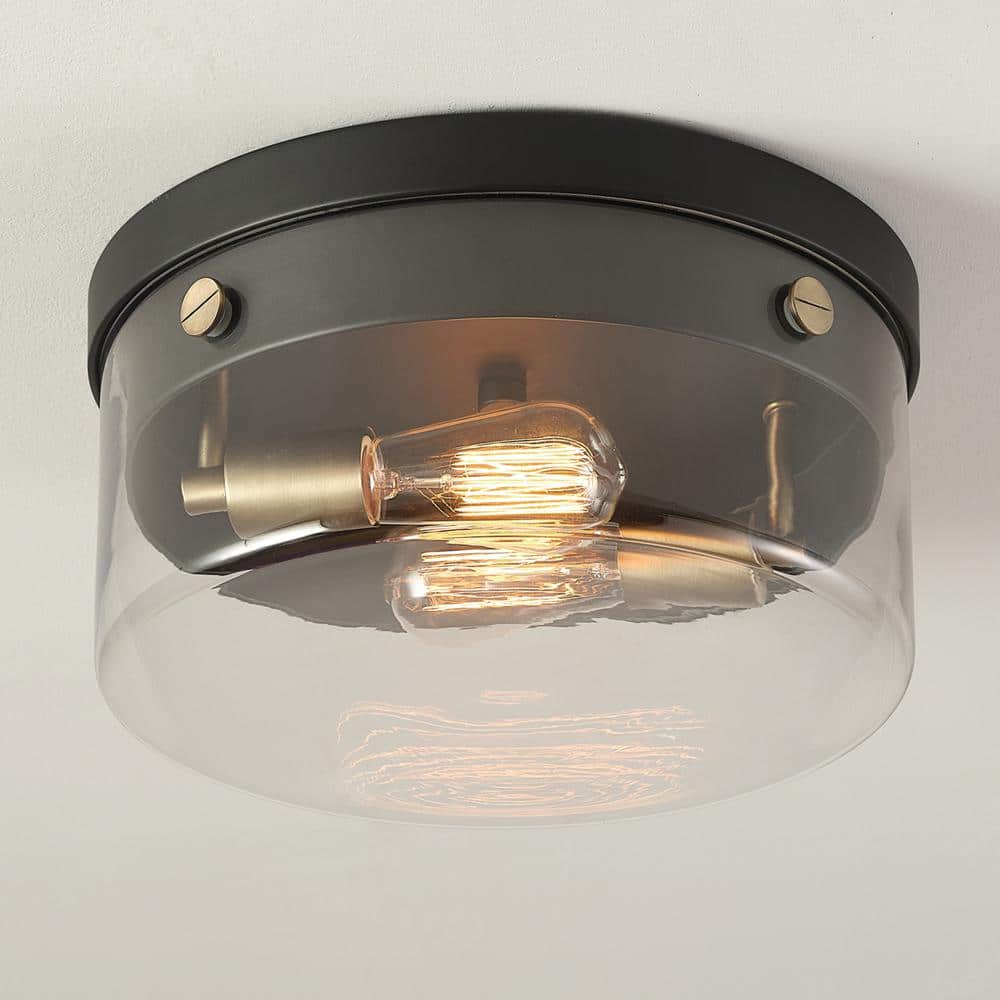 Modern Glam 13" Matte Black Glass Flush Mount Ceiling Light