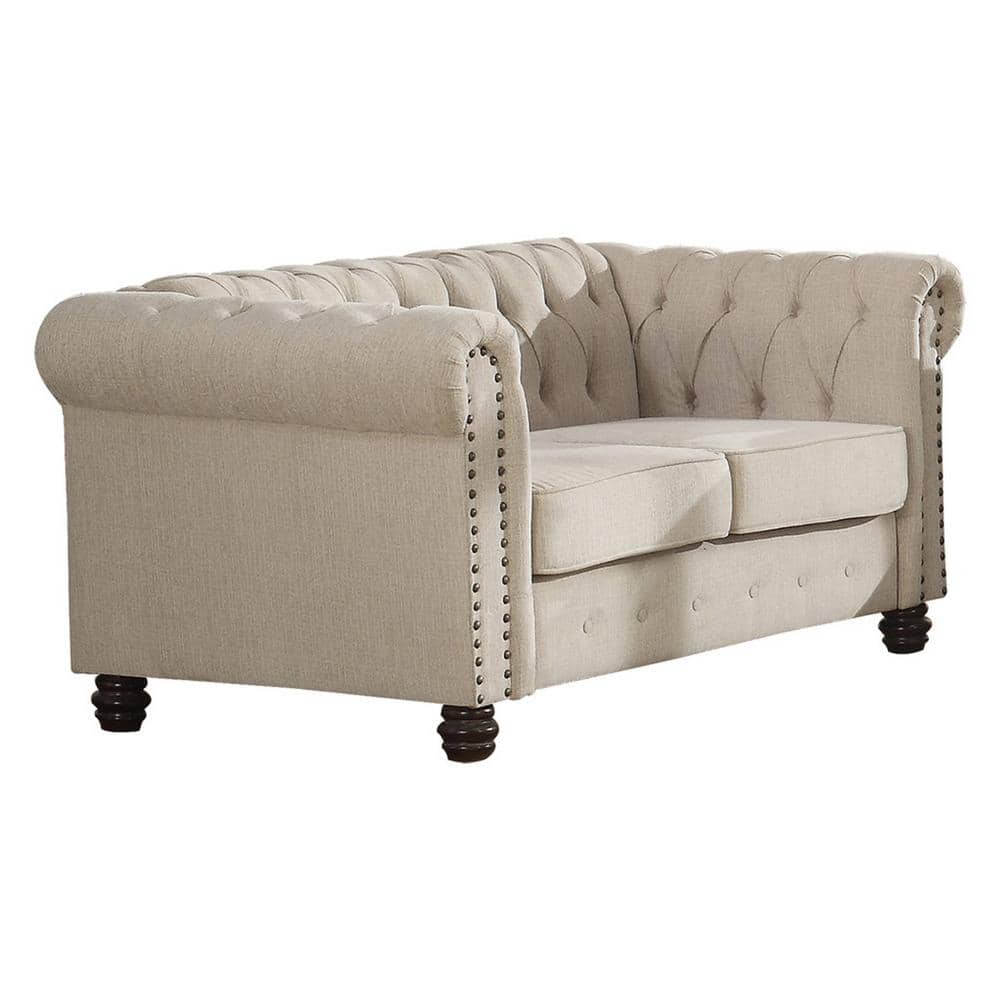 Best Master Furniture Romeo 61 in. Beige Linen 2-Seater Chesterfield Loveseats -  YS001BL