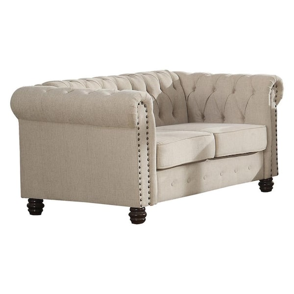 Best Master Furniture Romeo 61 in. Beige Linen 2-Seater Chesterfield Loveseats