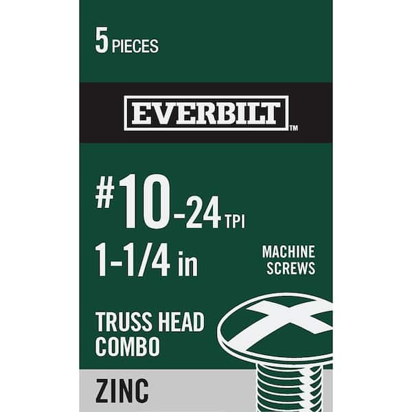 Everbilt #10 24 in. x 1-1/4 in. Combo Truss Head Zinc Plated Machine Screw (5-Pack)