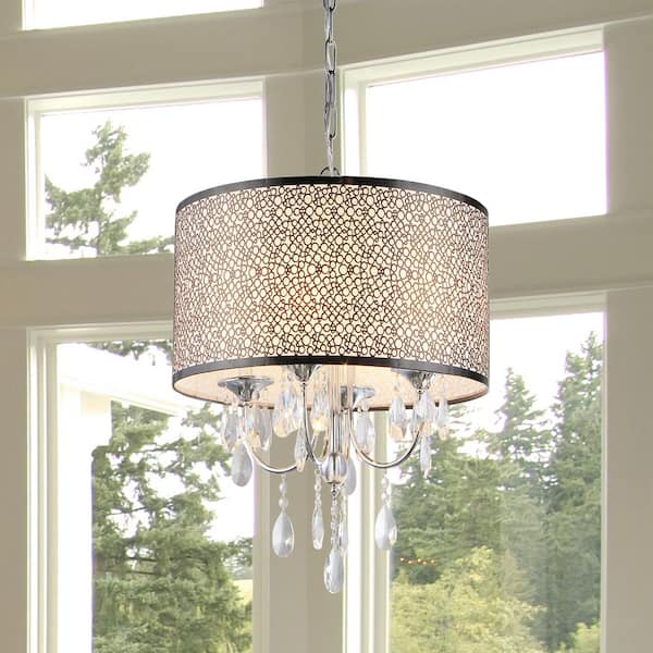 Warehouse of Tiffany Lush 3-Light Chrome Chandelier with Shade