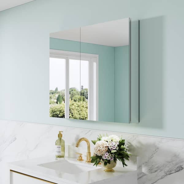 Combo 36 in. W x 30 in. H Rectangular Recess/Surface Mount Frameless Medicine Cabinet with Mirror, Soft Close Door