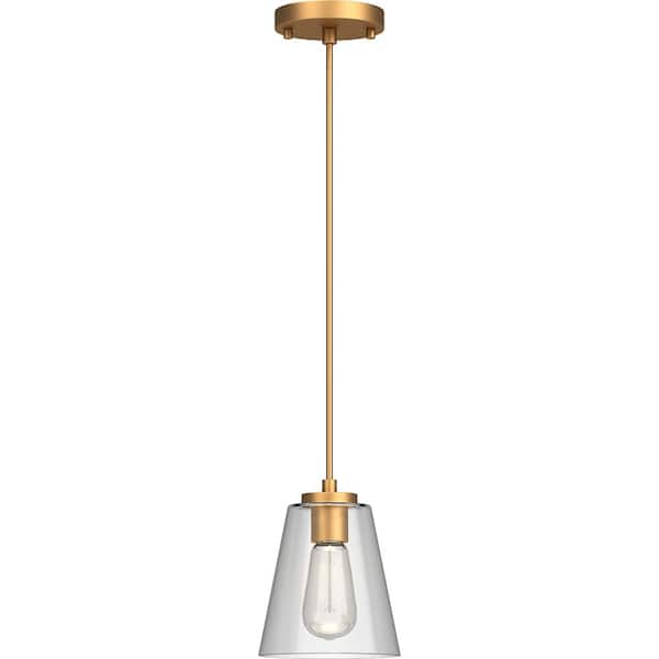 Volume Lighting 1-Light Antique Gold Mini Shaded Pendant Light with Clear Glass Shade