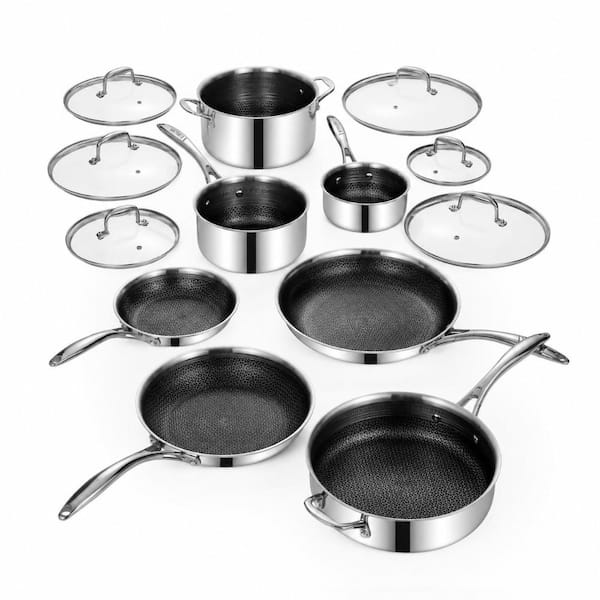 13-Piece Hybrid Ceramic Nonstick Stainless Steel Cookware Set with 3.7 qt. Deep Saute Pan, Induction Ready