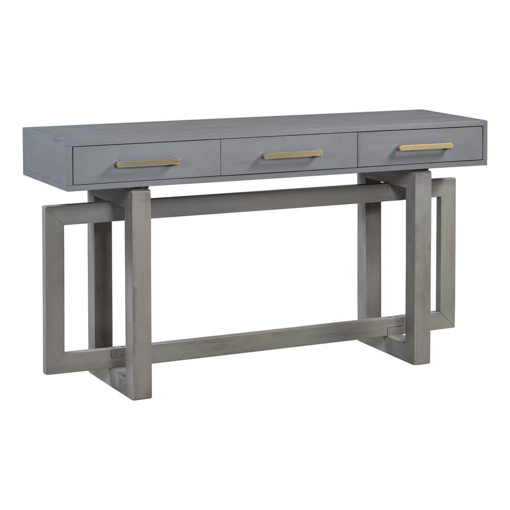 Antique Gray Elegant Console Table with Three Drawers, Extra Long Entryway 