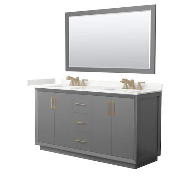 Wyndham Collection Strada 66 in. W x 22 in. D x 35 in. H Double Bath Vanity in Dark Gray with Giotto Quartz Top and 58 in. Mirror