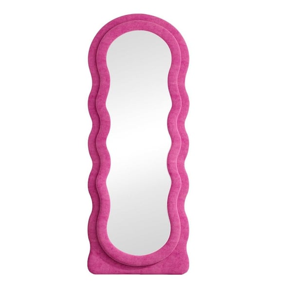 Unbranded Pink 24 in. W x 63 in. H Full Length Mirror Wavy Floor Mirror Arched Standing Mirror Cloud Wall Mirror Dressing Mirror