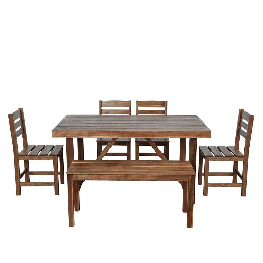 6-Piece Acacia Wood Outdoor Dining Set with Bench