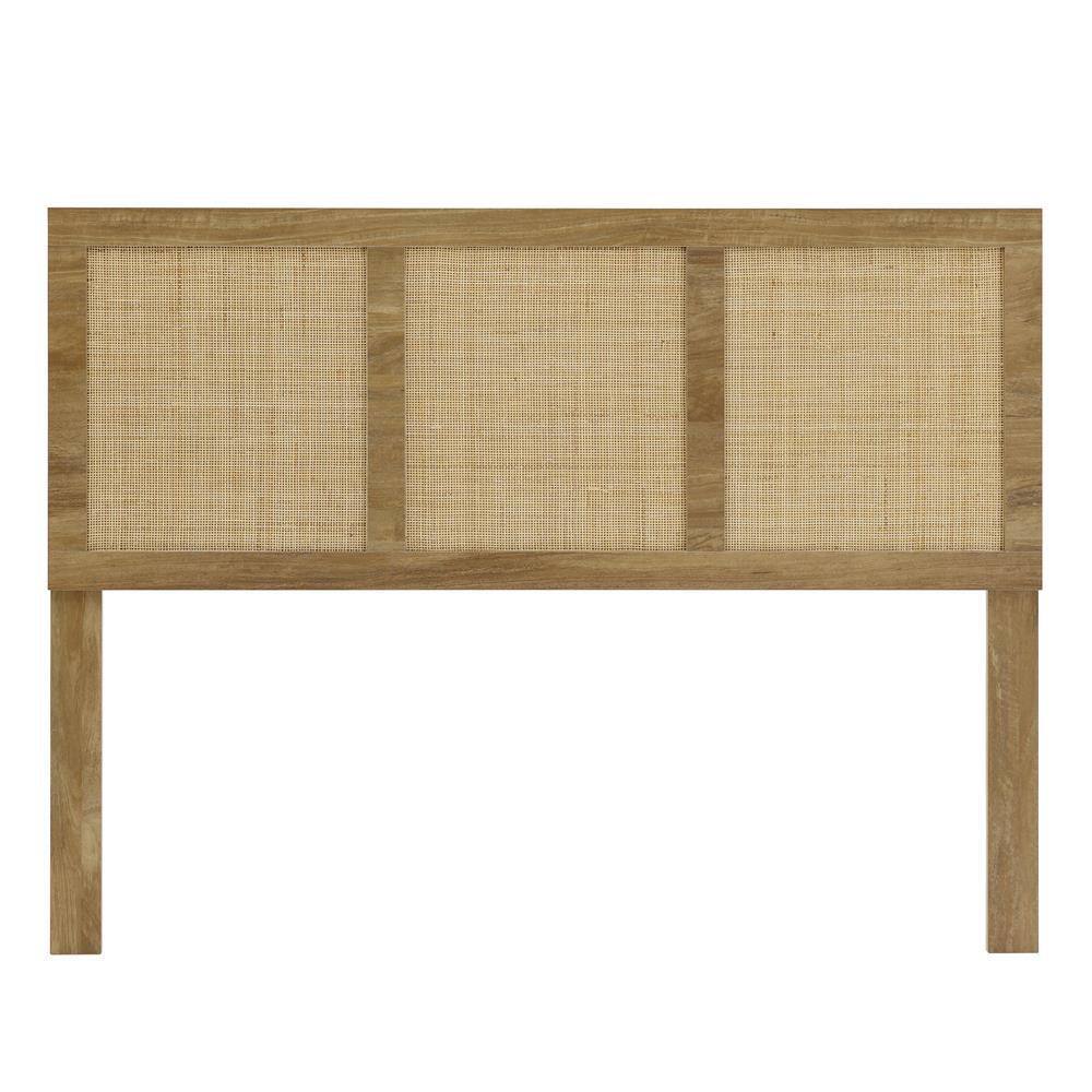 LuxenHöme Brown Oak Finish Queen Headboard with Rattan Panels WHIF1836