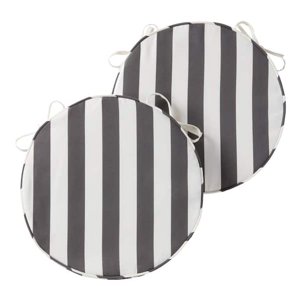 Greendale Home Fashions 18 in. x 18 in. Canopy Stripe Gray Round Outdoor Seat Cushion (2-Pack)