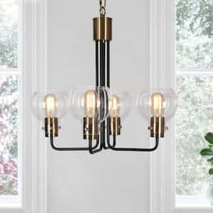 20 in. 4-Light Modern Dining Room Brass Sputnik Chandelier, Farmhouse/Rustic Black Island Pendant Light with Clear Glass