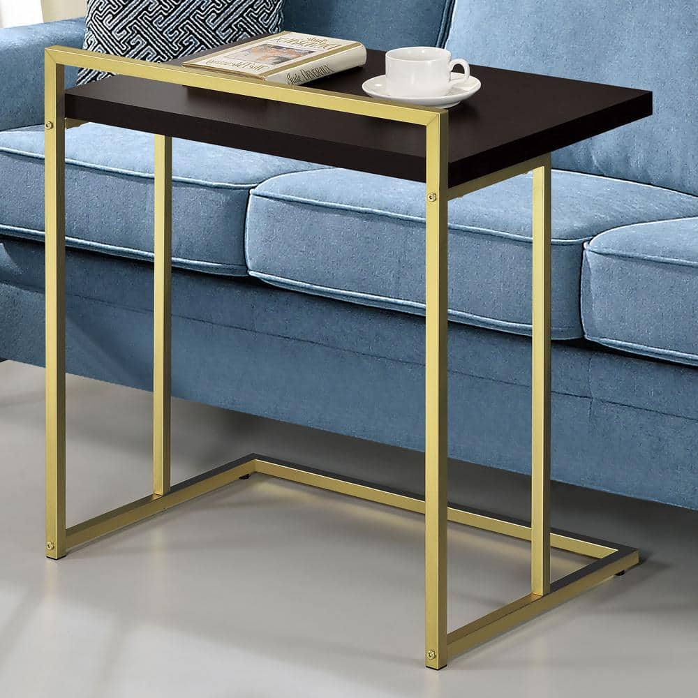 Dani Black Wood Rectangular Side Table with Gold Metal Base