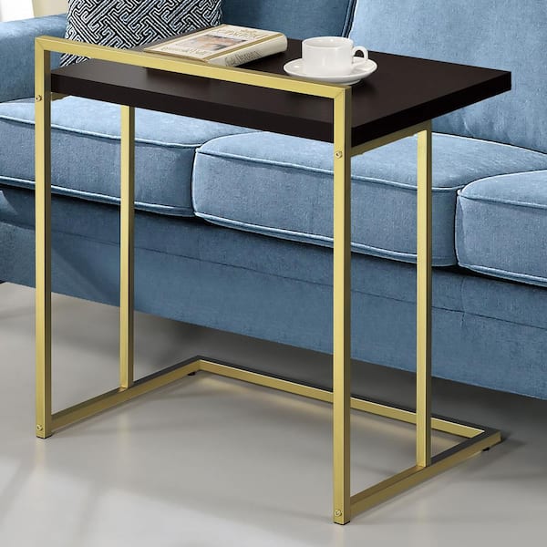 Coaster 23.5 in. Cappuccino and Matte Brass Rectangular Wood Top Snack Table