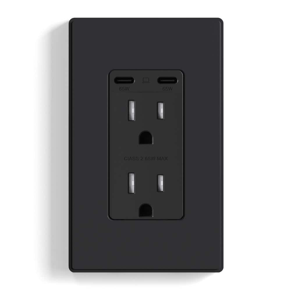 ELEGRP 65-Watt Dual USB C Outlet for Laptop Power Delivery 15 Amp Wall ...