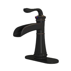 Single Handle Single Hole Bathroom Faucet with Deckplate Included and Supply Lines in Oil Rubbed Bronze