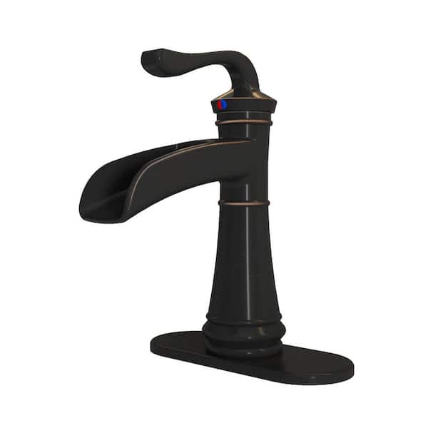 HOMEMYSTIQUE Single Handle Single Hole Bathroom Faucet with Deckplate Included and Supply Lines in Oil Rubbed Bronze