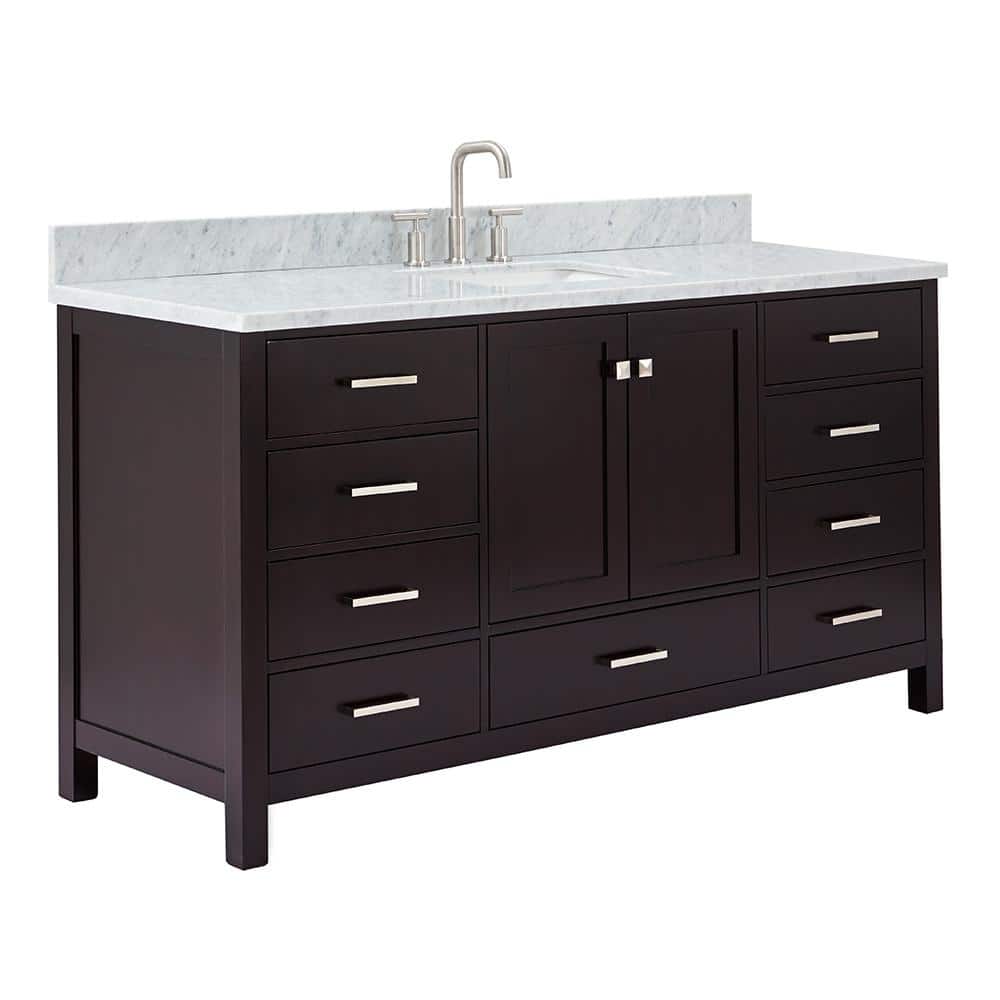 Espresso Solid Wood and Marble Single Basin Vanity Set