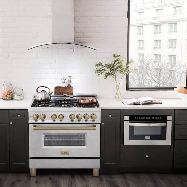 Autograph 36 in. Legacy Dual Fuel Range with 6 Burners and Electric Oven in Satin Stainless Steel and Bronze Accents