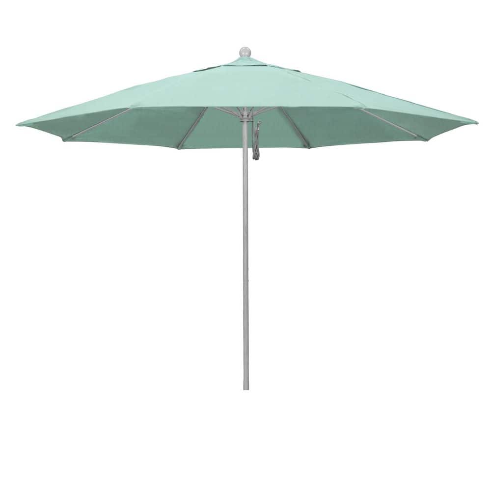 11 ft. Grey Woodgrain Aluminum Market Patio Umbrella with Fiberglass Ribs Pulley Lift in Spectrum Mist Sunbrella price history on PriceWatchPro