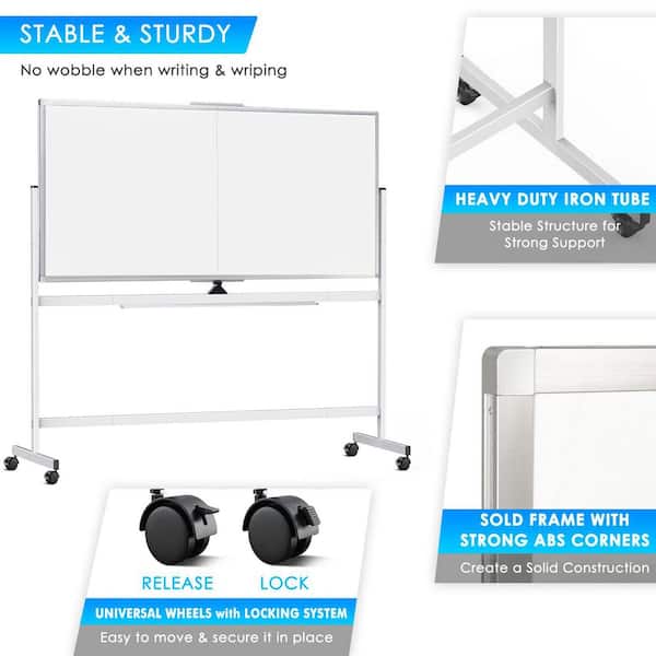 Rolling Bulletin Boards, 48x36 Large White Board with Stands, Big Double-Sided White Board Dry Erase on Wheels