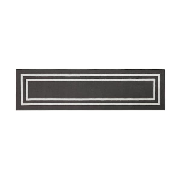 Jean Pierre Double Border Dark Gray/White 2 ft. x 6 ft. Tufted Border Polypropylene Runner Accent Rug