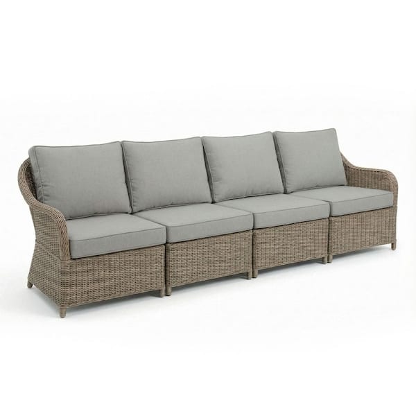 Lily Pond Weathered Gray 3-Piece Indoor-Outdoor Wicker Patio Conversation Modula Seating set w/ All-Weather Cushions