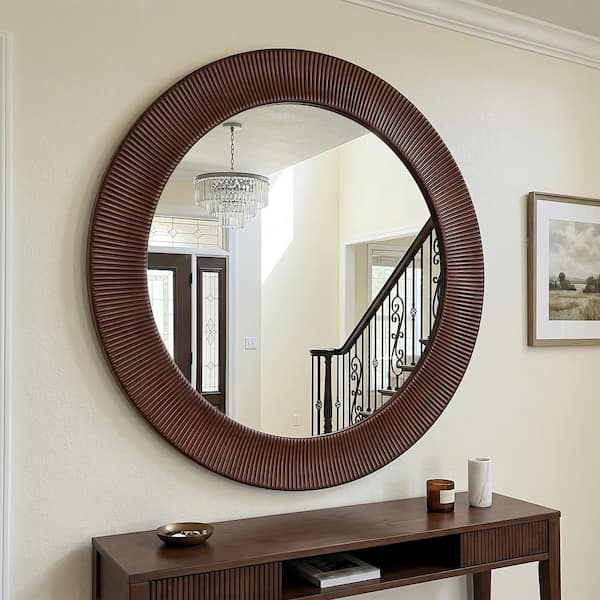Walunt 47.24 in. W x 47.24 in. H Wave Round Wood Framed Mirror Wall Mirror