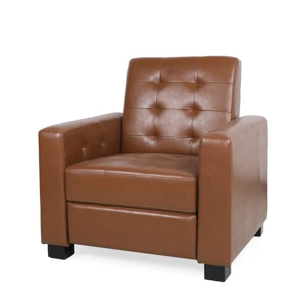Noble House Cossitt Cognac Brown Faux Leather Push Back Recliner