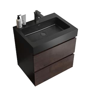 24 in. W x 18 in. D x 25 in. H Single Sink Floating Bath Vanity in Walnut with Black Granite Top and Basin