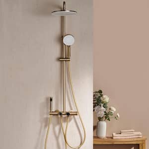 Thermostatic 4-Spray Tub and Shower Faucet with 3 Setting Hand Shower and Spray Gun in Brushed Gold (Valve Included)