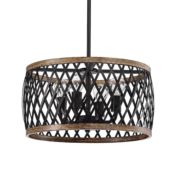Warehouse of Tiffany Agustin 25 in. 4-Light Indoor Matte Black Finish Chandelier with-Light Kit