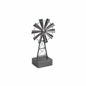 17 in. Gray Metal Windmill Hand Painted Specialty Sculpture