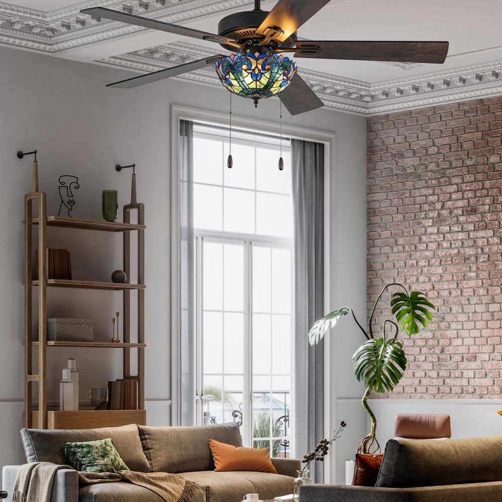 River of Goods Halston 52 in. 3-Light Oil Rubbed Bronze Tiffany
