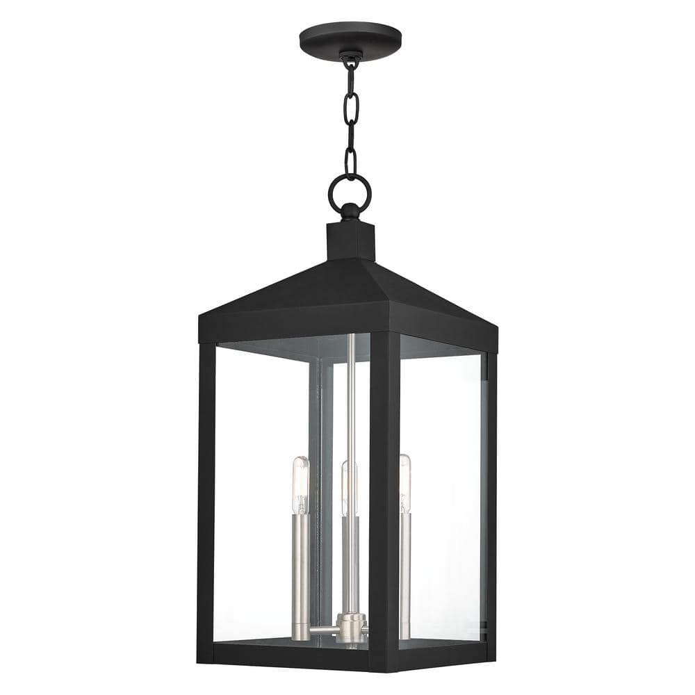 Creekview 24 in. 3-Light Black Dimmable Outdoor Pendant Light with Clear Glass and No Bulbs Included price history on PriceWatchPro
