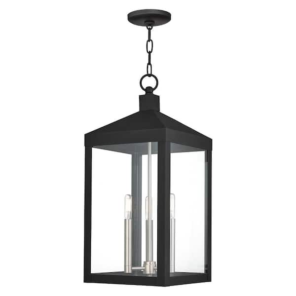 AVIANCE LIGHTING Creekview 24 in. 3-Light Black Dimmable Outdoor Pendant Light with Clear Glass and No Bulbs Included