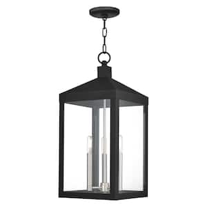Creekview 24 in. 3-Light Black Dimmable Outdoor Pendant Light with Clear Glass and No Bulbs Included