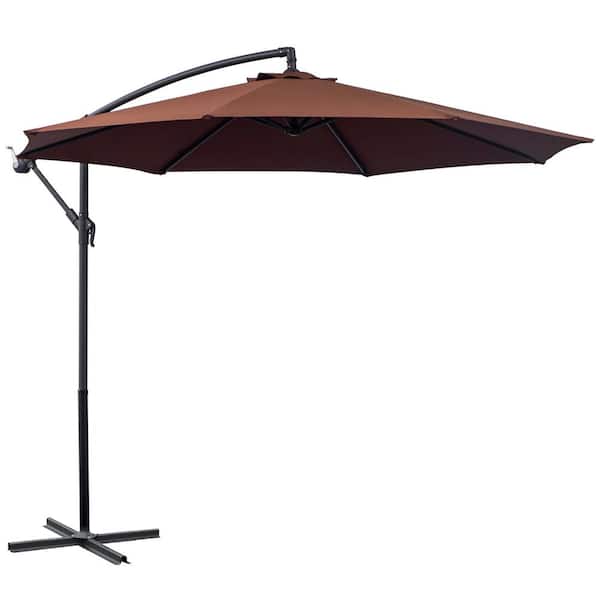Tatayosi 10 ft. x 10 ft. Brown Cantilever Hanging Tilt Offset Patio Umbrella with Sturdy Stand