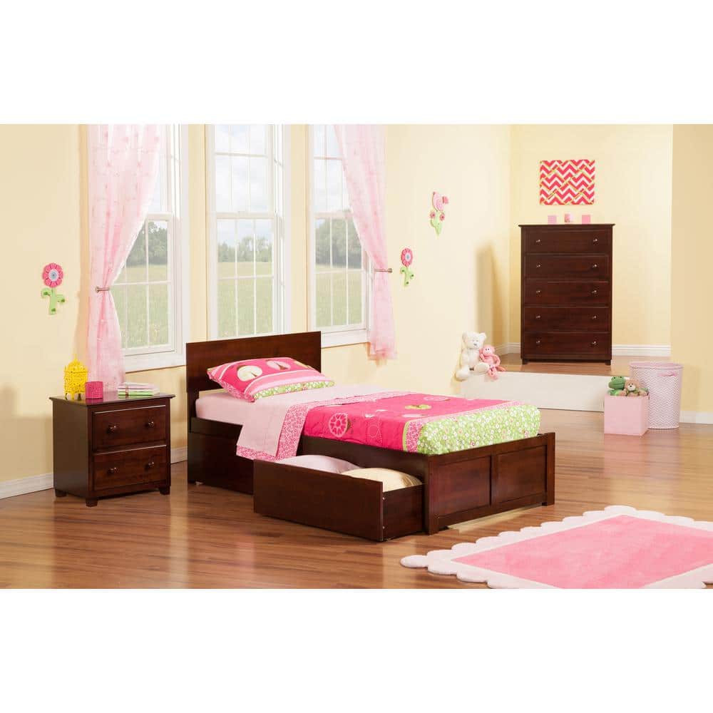 Orlando Twin Medium Brown Wood Platform Bed with Storage Drawers