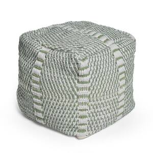 Atticus White and Green Water Resistant Handcrafted Cube Pouf