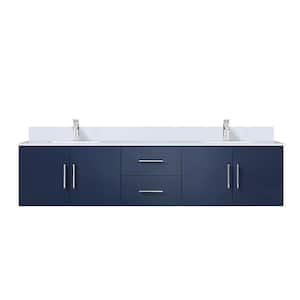 Geneva 80 in. W x 22 in. D Navy Blue Double Bath Vanity, White Quartz Top, and Faucet Set