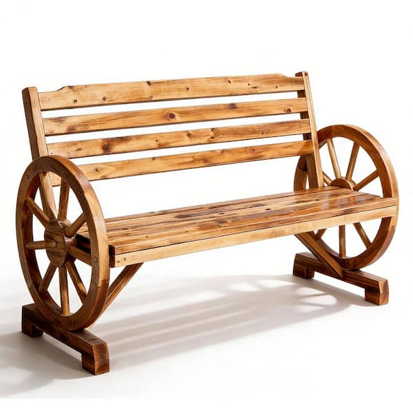 56 in. 3-Person Light Brown Solid Wood Outdoor Bench